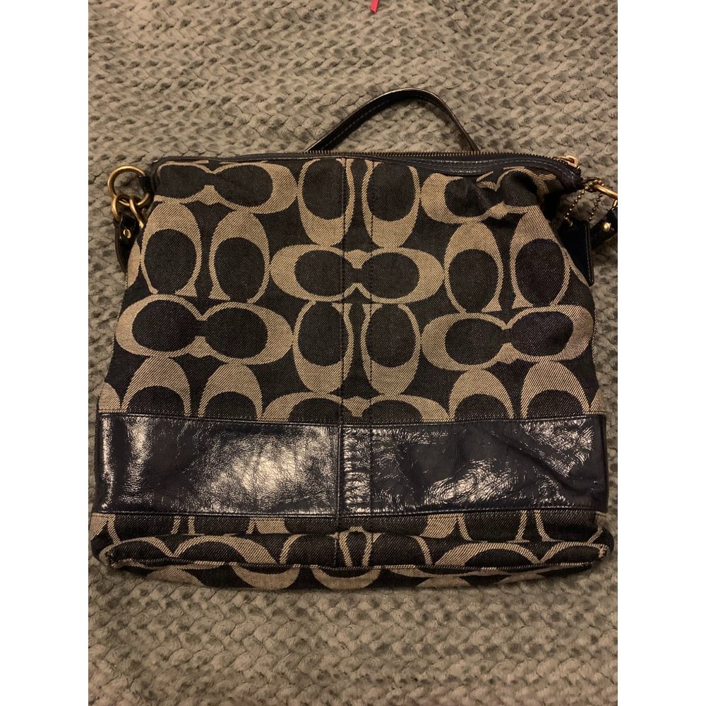Coach Women's Navy & Gray Denim  Zipper Tote Shoulder Bag